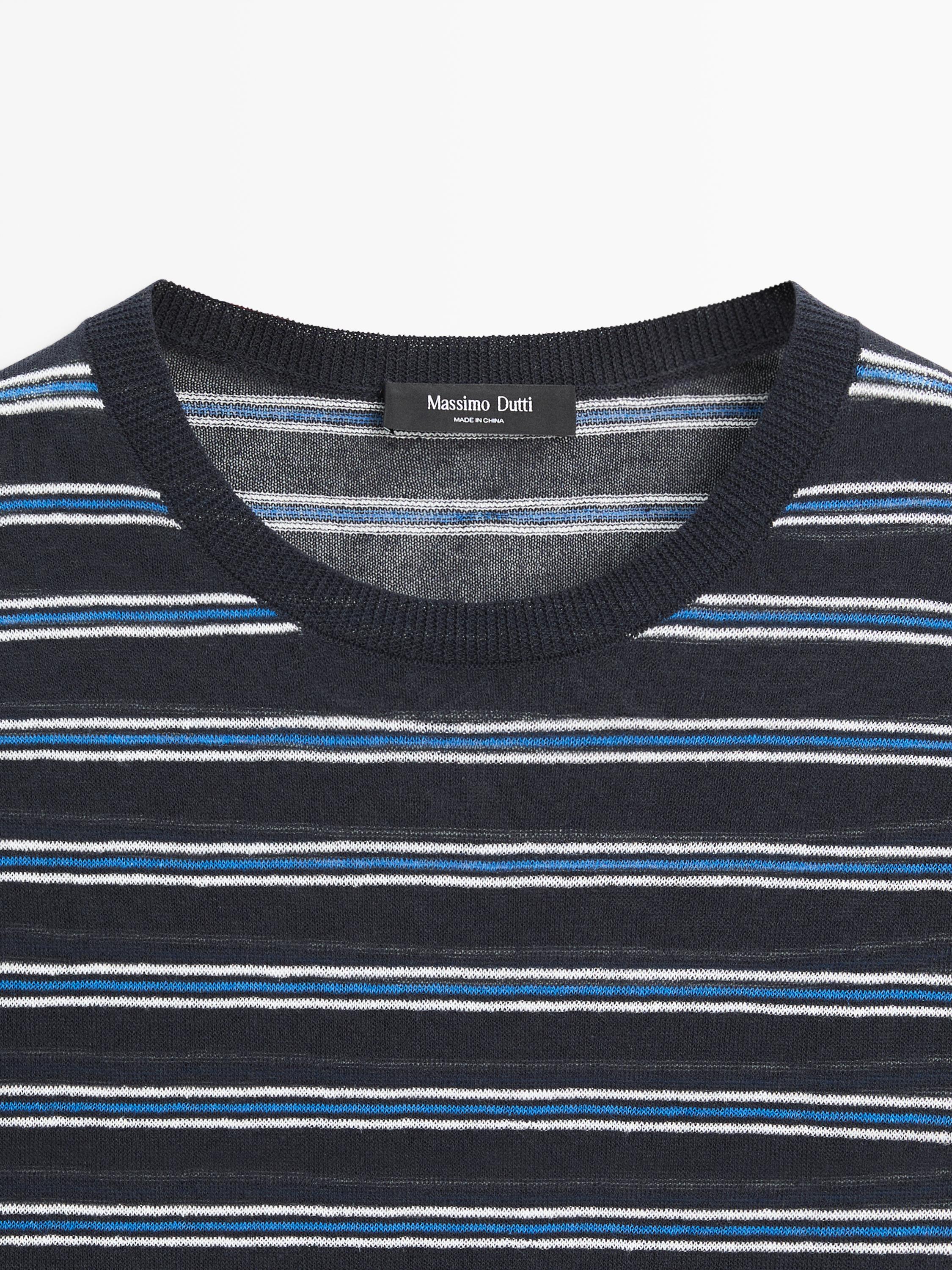 Short sleeve sweater with striped detail