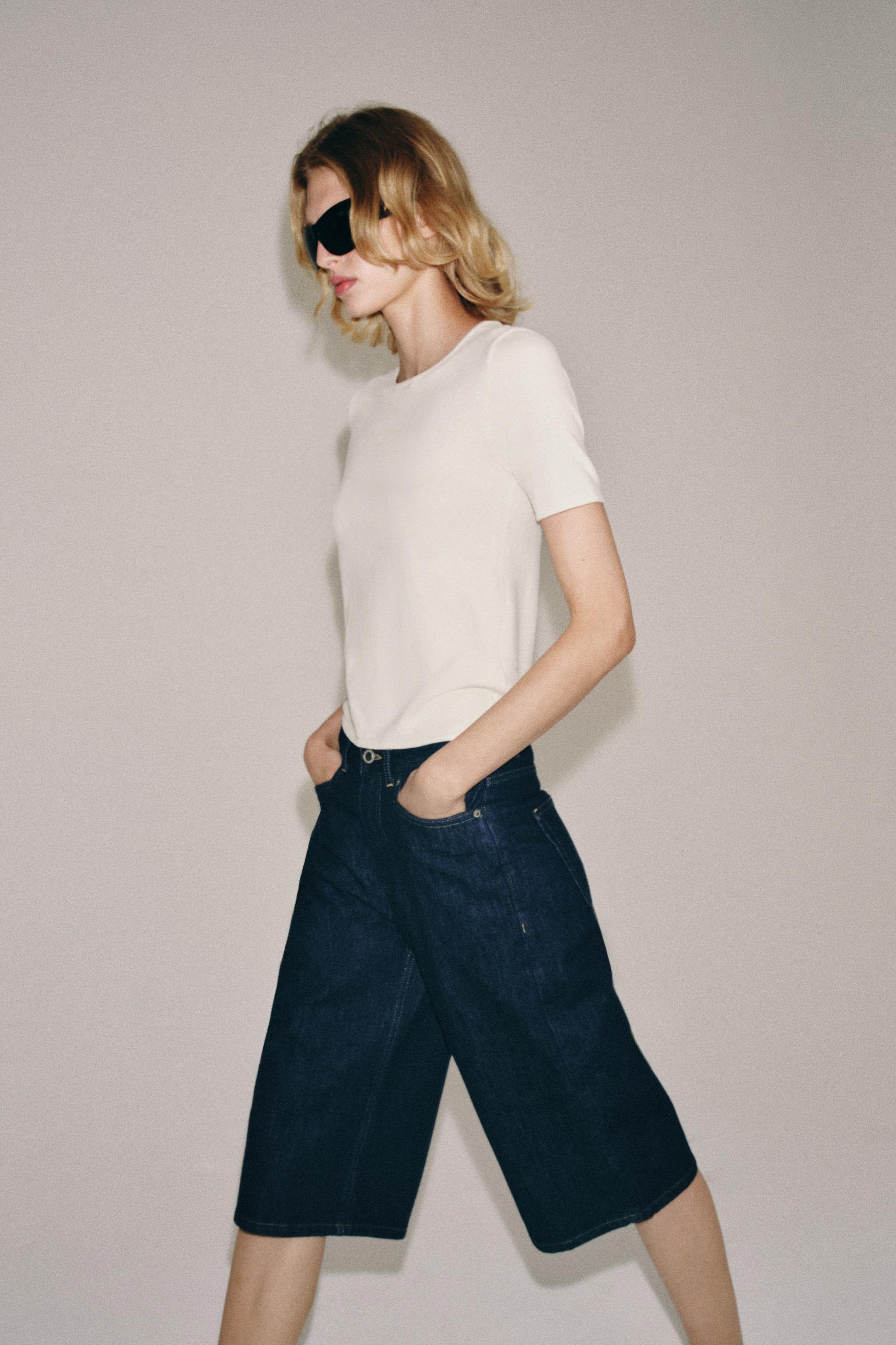 Zara ZW COLLECTION ORTA BEL DENIM BERMUDA görsel 4