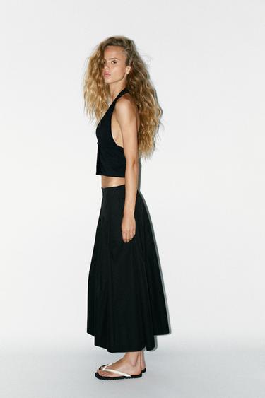 JUPE MI-LONGUE PLIS - Noir de Zara - Image 3
