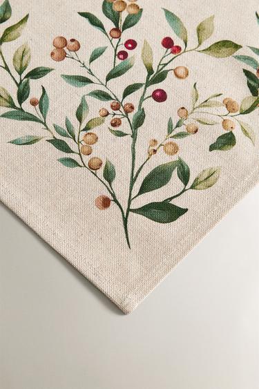 SET OF COTTON CHRISTMAS BRANCH NAPKINS (SET OF 2) - Ecru by Zara - Image 2
