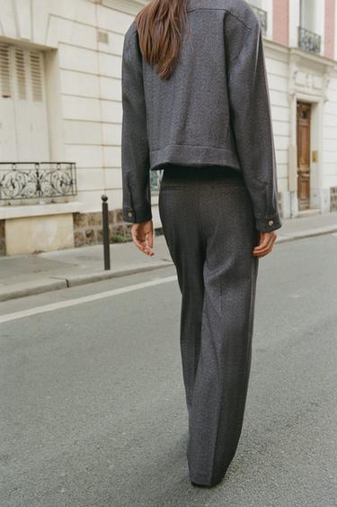 HERRINGBONE STRAIGHT-LEG TROUSERS - Grey by Zara - Image 4