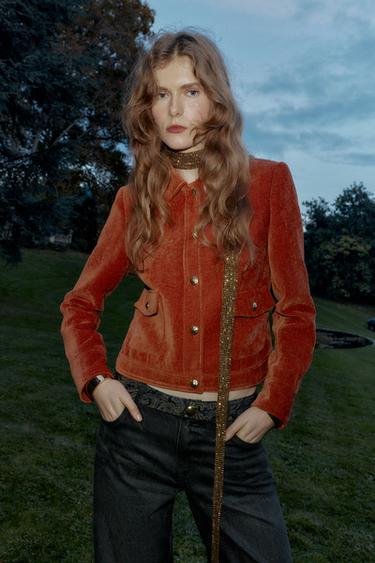 Zara VELVET JACKET WITH SHOULDER PADS - Burnt orange