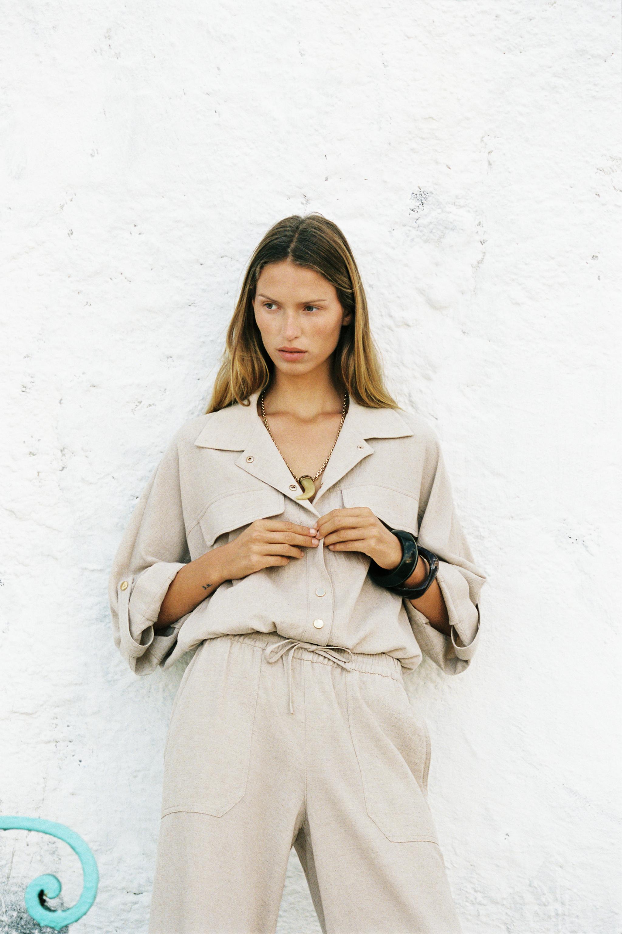 【ZARA】ゴムカフパンツ 3262/741/250 SHORT SLEEVE SAFARI SHIRT - White | ZARA Spain