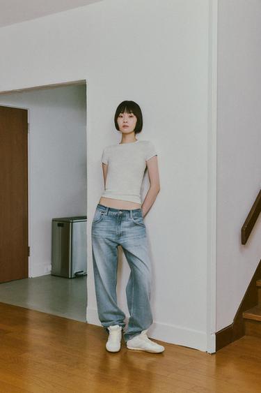 TRF STRAIGHT MID-WAIST BELTED JEANS - Blue by Zara