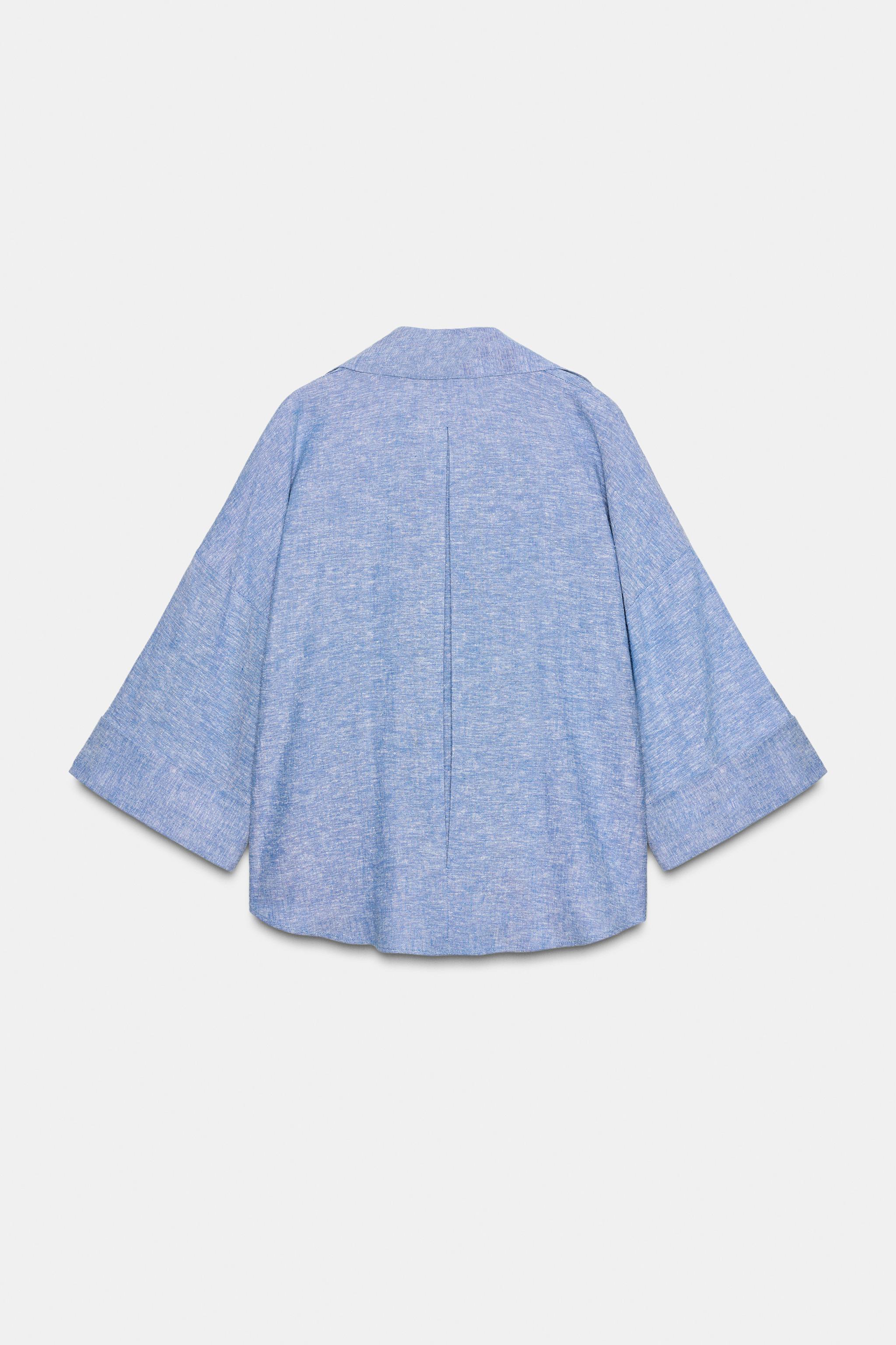 LINEN BLEND V-NECK SHIRT - Light blue | ZARA South Africa