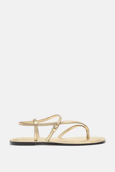 SANDALIA PIEL EFECTO METALIZADO - Oro de Zara - Imagen 0
