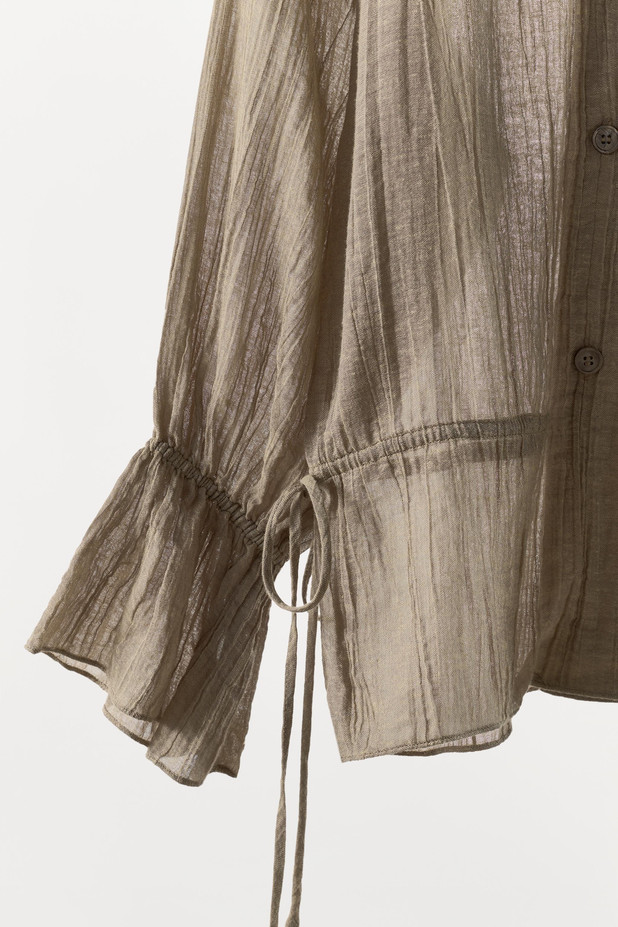 Женские рубашки Zara LINEN-BLEND SHIRT WITH SIDE TIES — фото 5