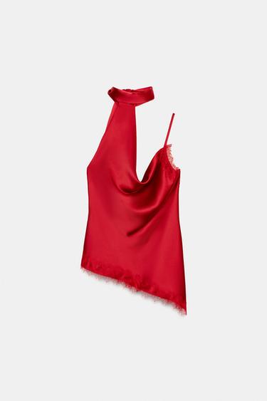 TOP LENCERO COMBINADO ENCAJE - Rojo de Zara