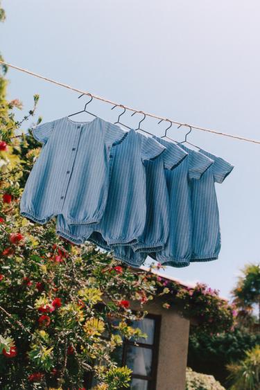 STRIPED ROMPER - Mid-blue by Zara