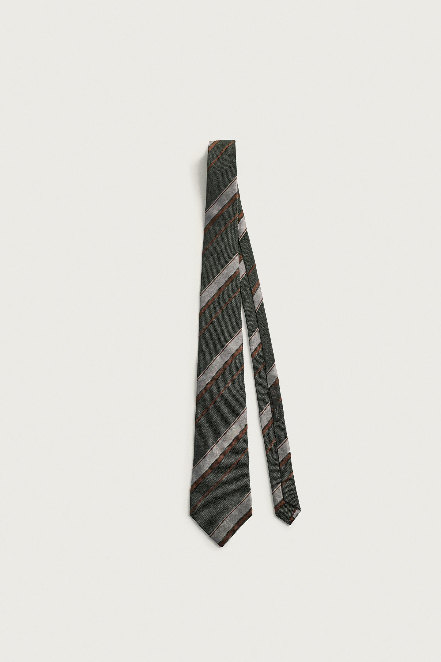 Мужской галстук Zara Striped Wool and Silk Tie, цвет: Хаки — фото 3