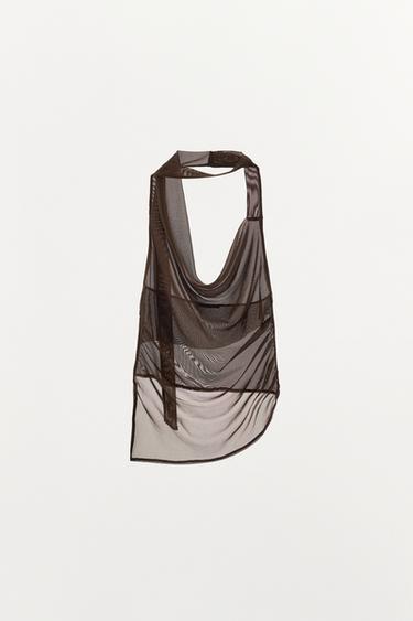 TOP MIT HALTERNECK AUS TULL - Dunkelbraun von Zara