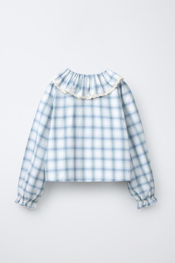 CHEMISE CARREAUX ENCAJE - Blanc / Bleu marine de Zara - Image 1