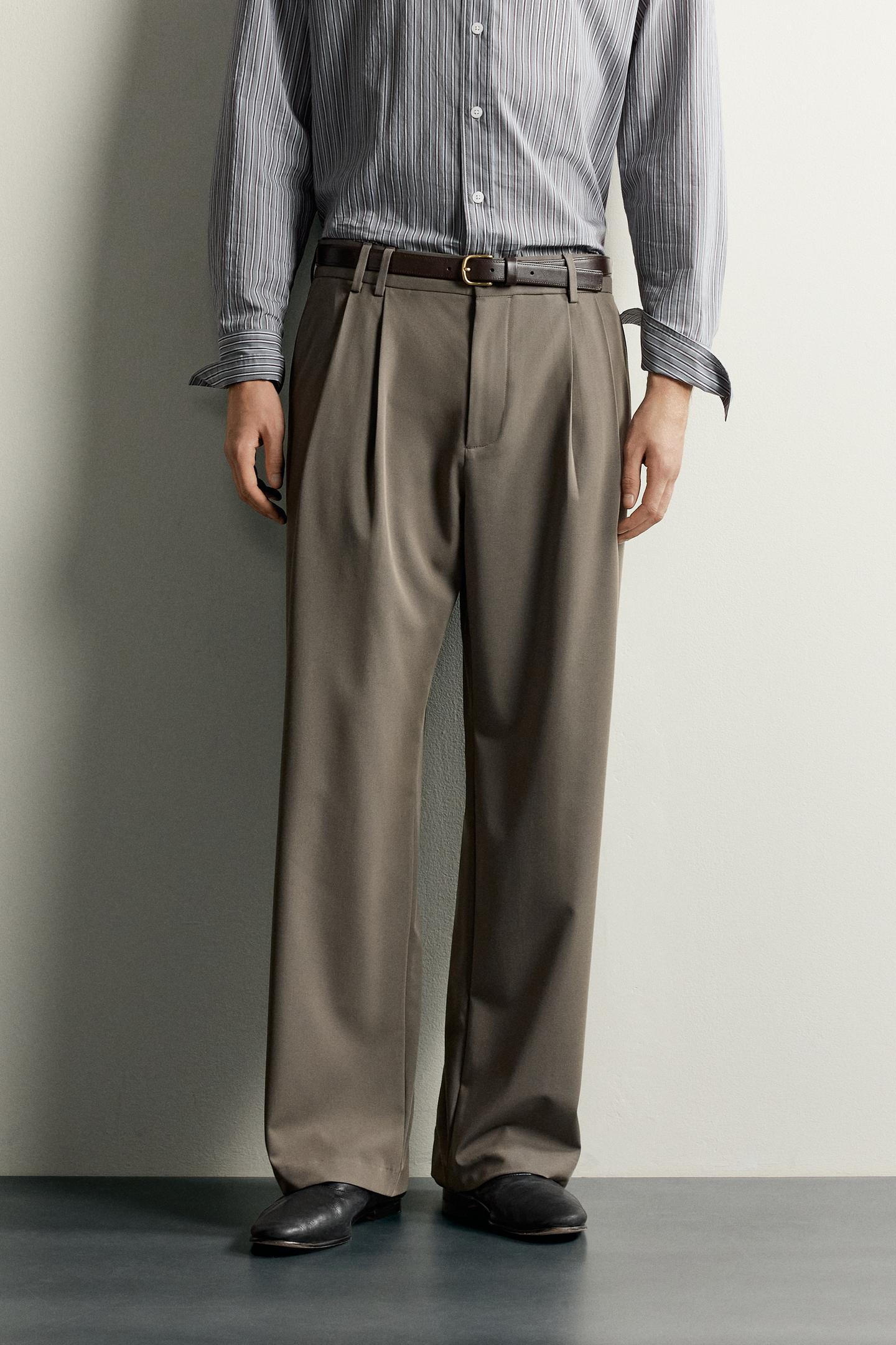 Мужские брюки Zara Pleated Wide-Fit, цвет: Серо-коричневый серый — фото 2
