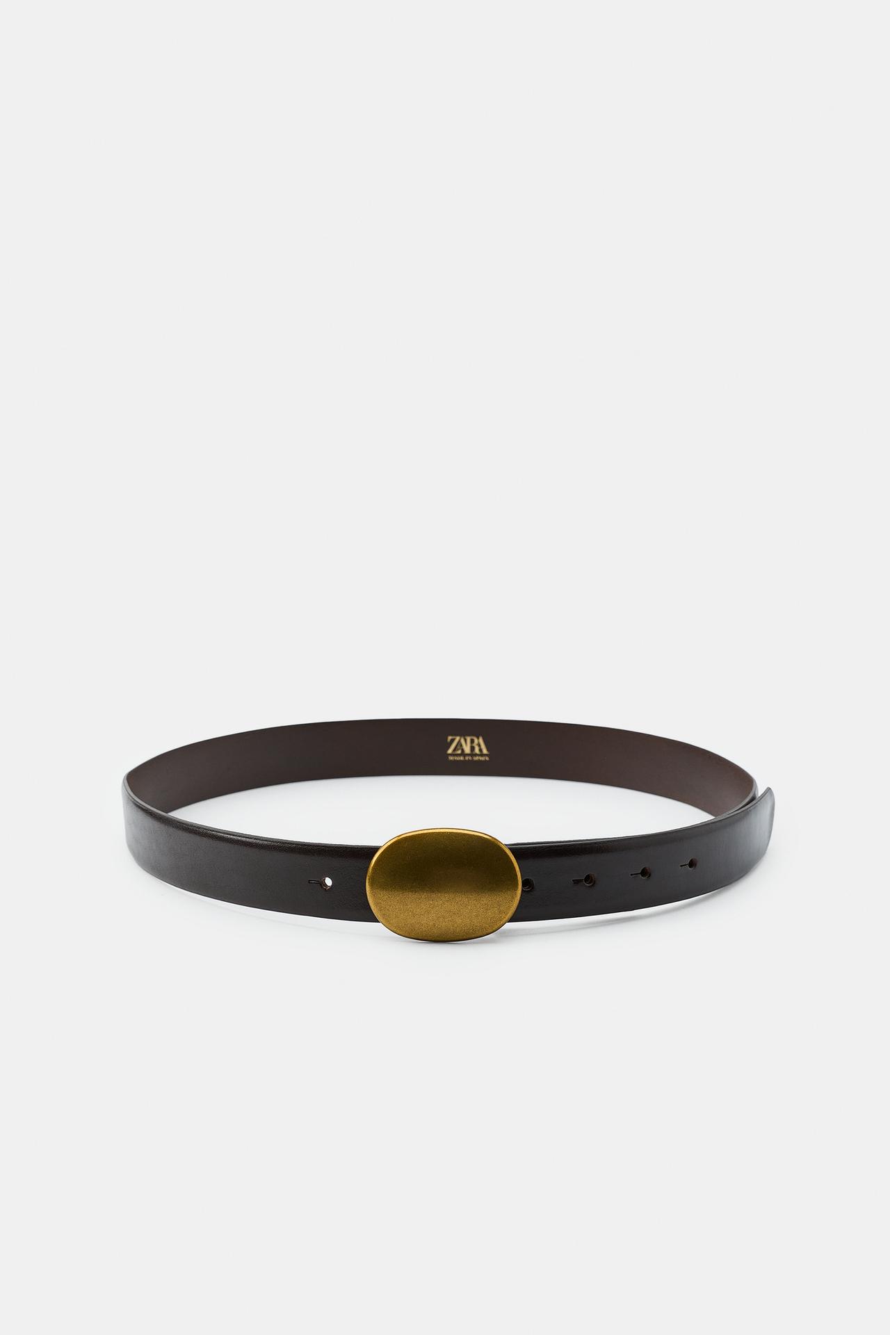 100% LEATHER PLAQUE BUCKLE BELT — Brown