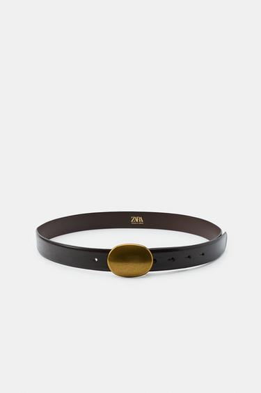 100% LEATHER BELT WITH PLATE BUCKLE - Brown by Zara