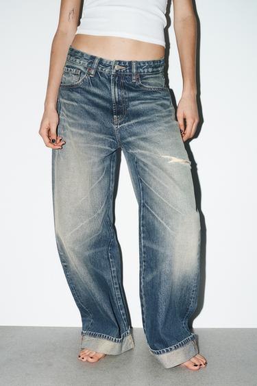 JEANS TRF BAGGY FOLDED ΜΕ ΣΚΙΣΙΜΑΤΑ ΜΕΣΗ ΜΕΣΗ - Μπλε του Zara