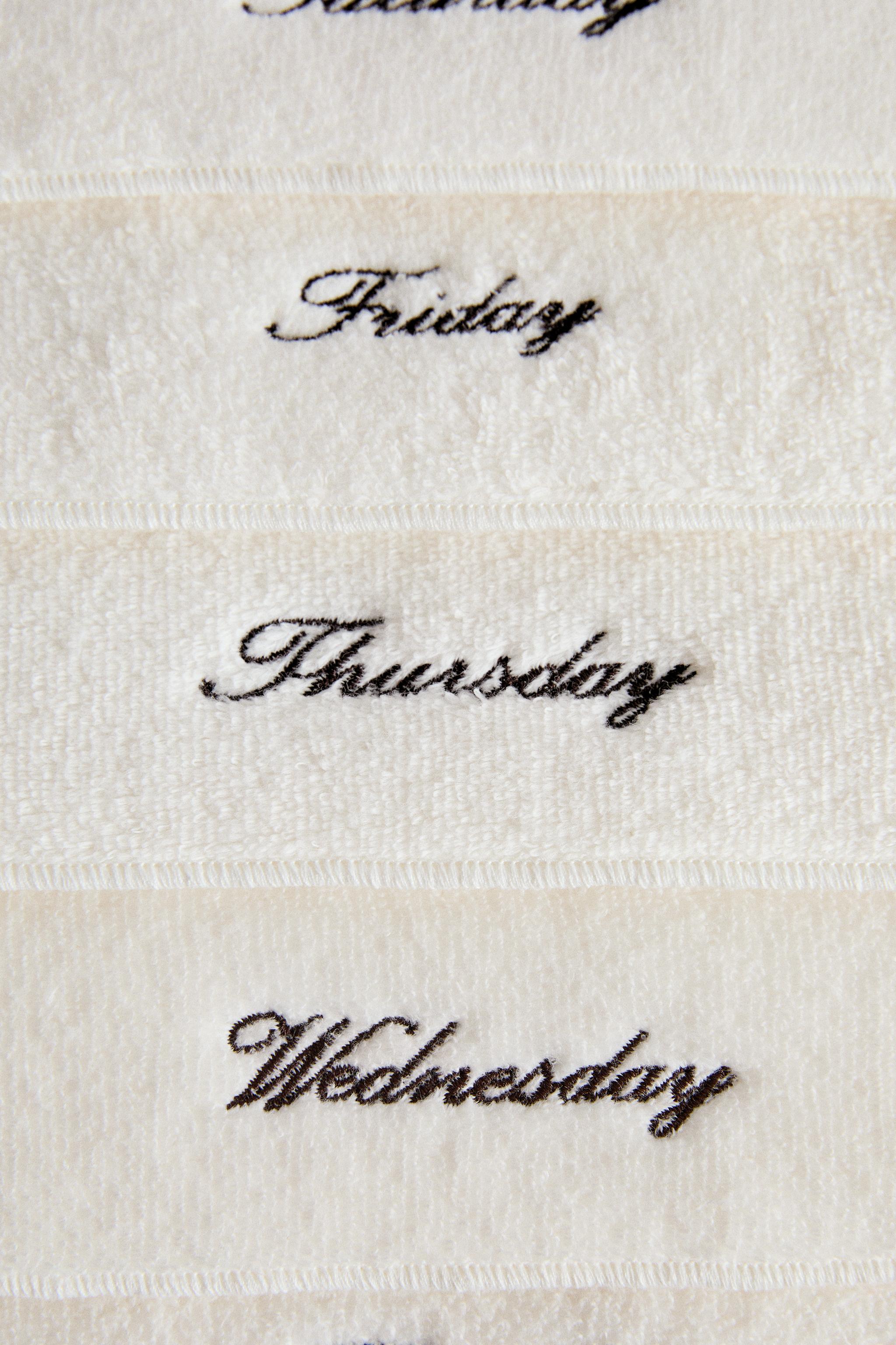 PACK OF COTTON HAND TOWELS WITH DAYS OF THE WEEK (PACK OF 7)