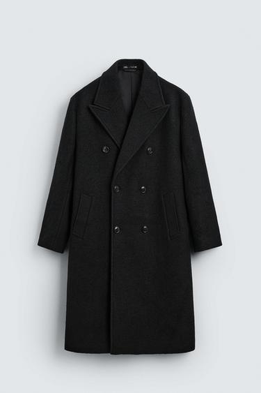 Zara TEXTURED BOUCLÉ WOOL COAT - Black