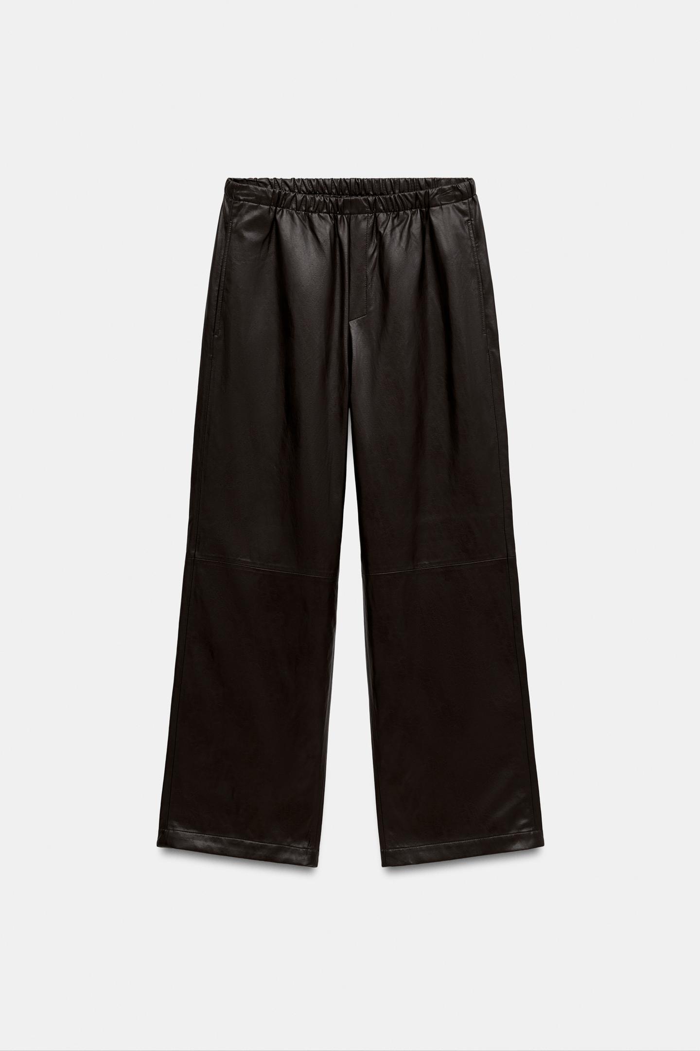 Женские брюки Zara ZW Collection Faux Leather Jogger, цвет: Коричневый — фото 7