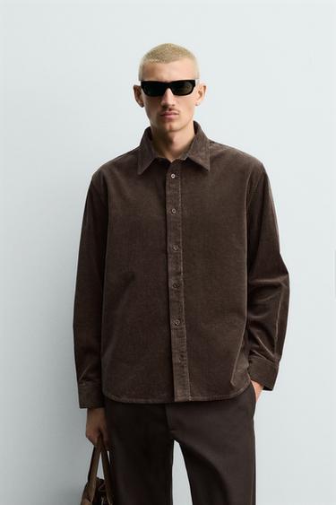 RELAXED FIT CORDUROY SHIRT - Brown by Zara