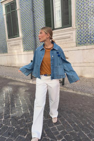 BLUSÃO Z1975 DENIM CURTO - Azul-médio da Zara