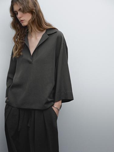 Zara Flowing shirt with polo collar - Black gold
