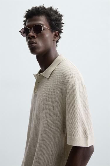TEXTURED KNIT POLO SHIRT - Beige by Zara - Image 5