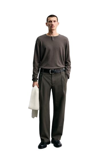 HOSE MIT ZIERFALTEN AUS BAUMWOLLE UND VISKOSE - Dunkles Khaki von Zara