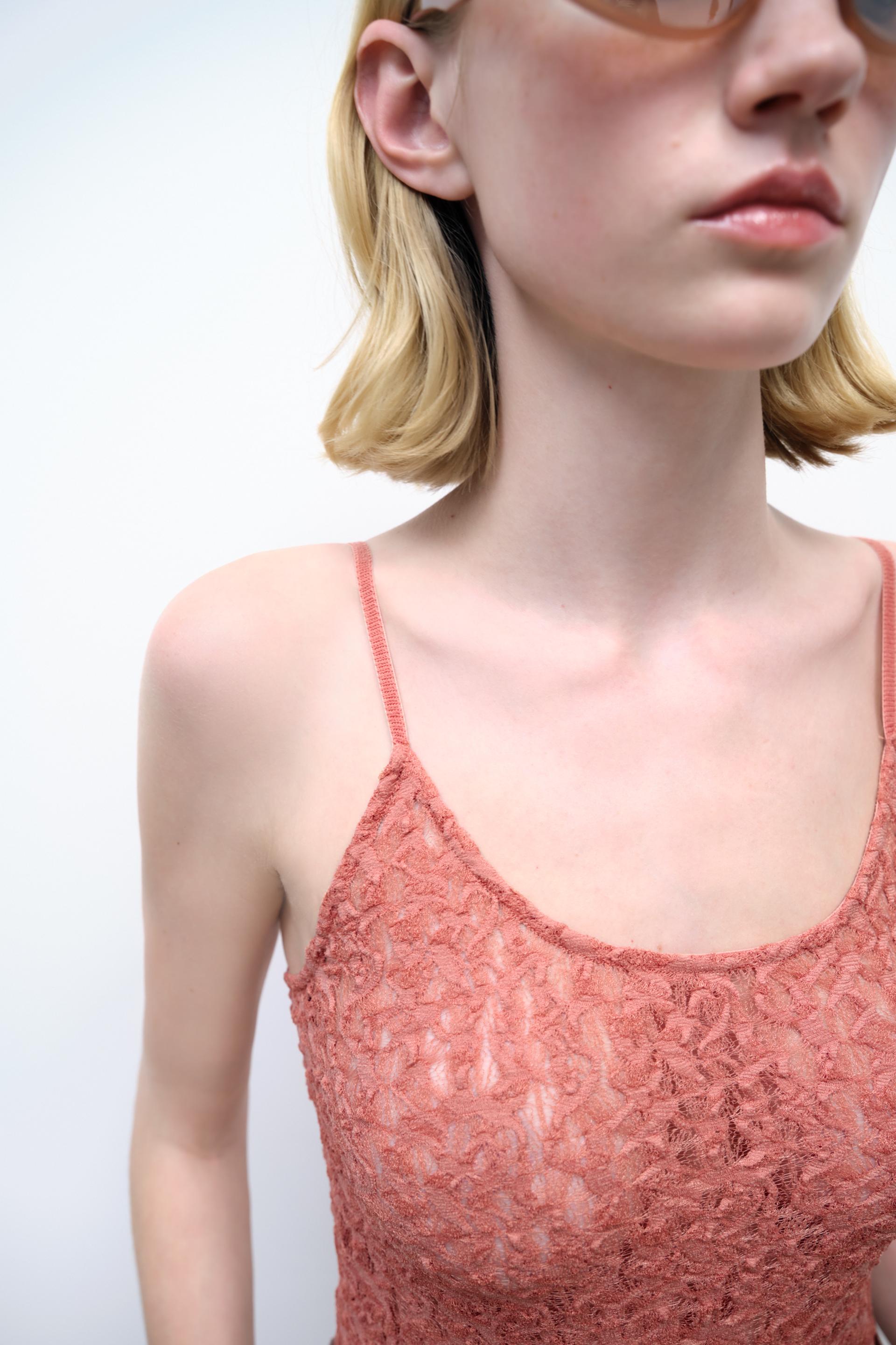 ZARA Pink Lace Bodysuit - Small