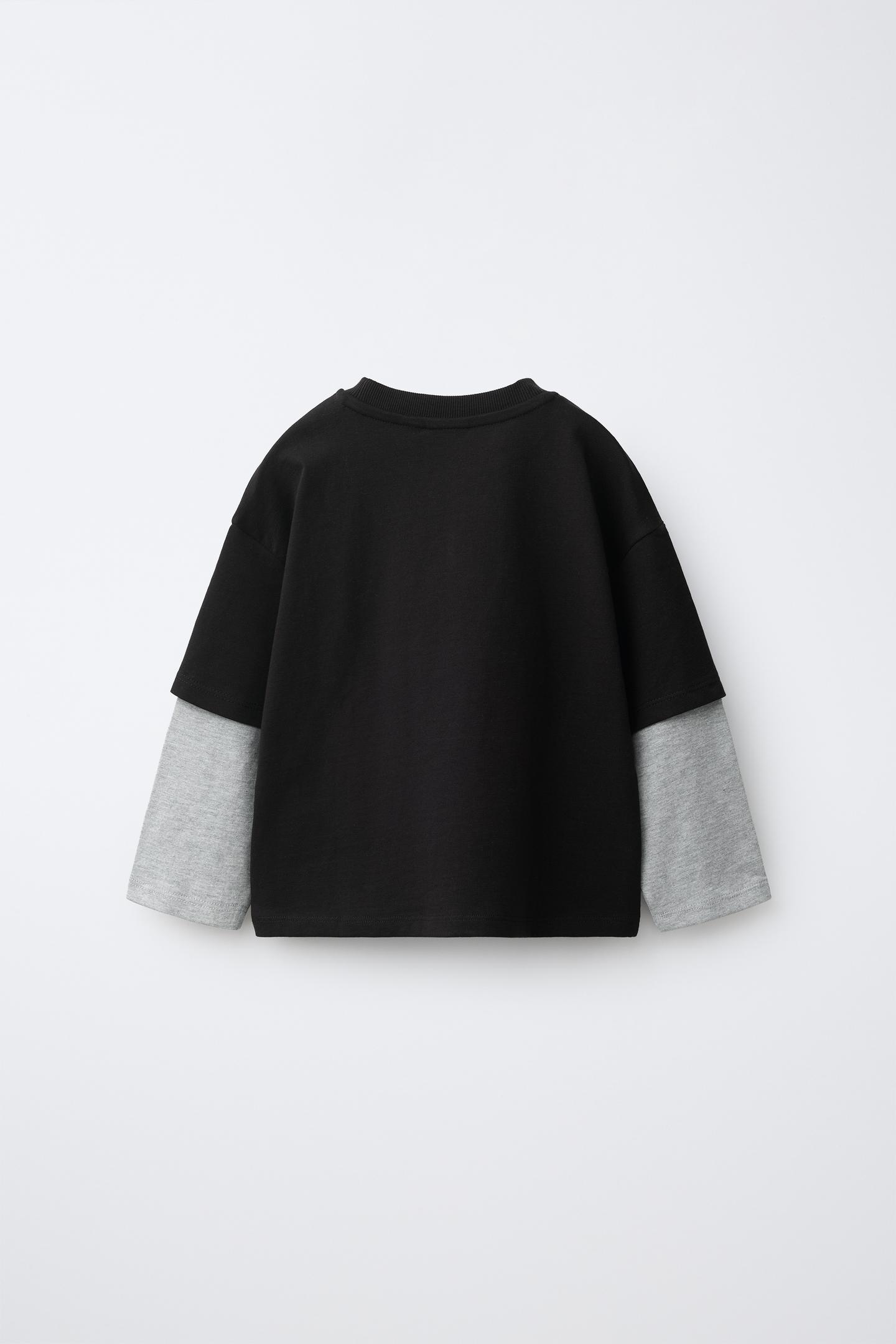Детская футболка Zara Double Long Sleeve Text, цвет: Чёрный — фото 2