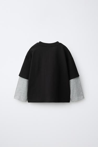 DOUBLE LONG SLEEVE TEXT T-SHIRT — Black 2