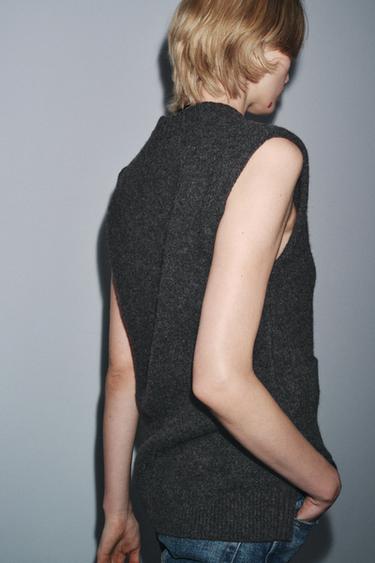 GILET LONG AVEC LAINE - Gris foncé de Zara - Image 2