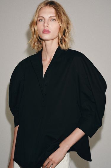 Zara ZW COLLECTION PUFF SLEEVE SHIRT - Black