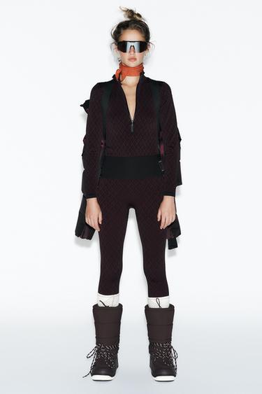 Zara JACQUARD SKI COLLECTION LEGGINGS - Burgundy