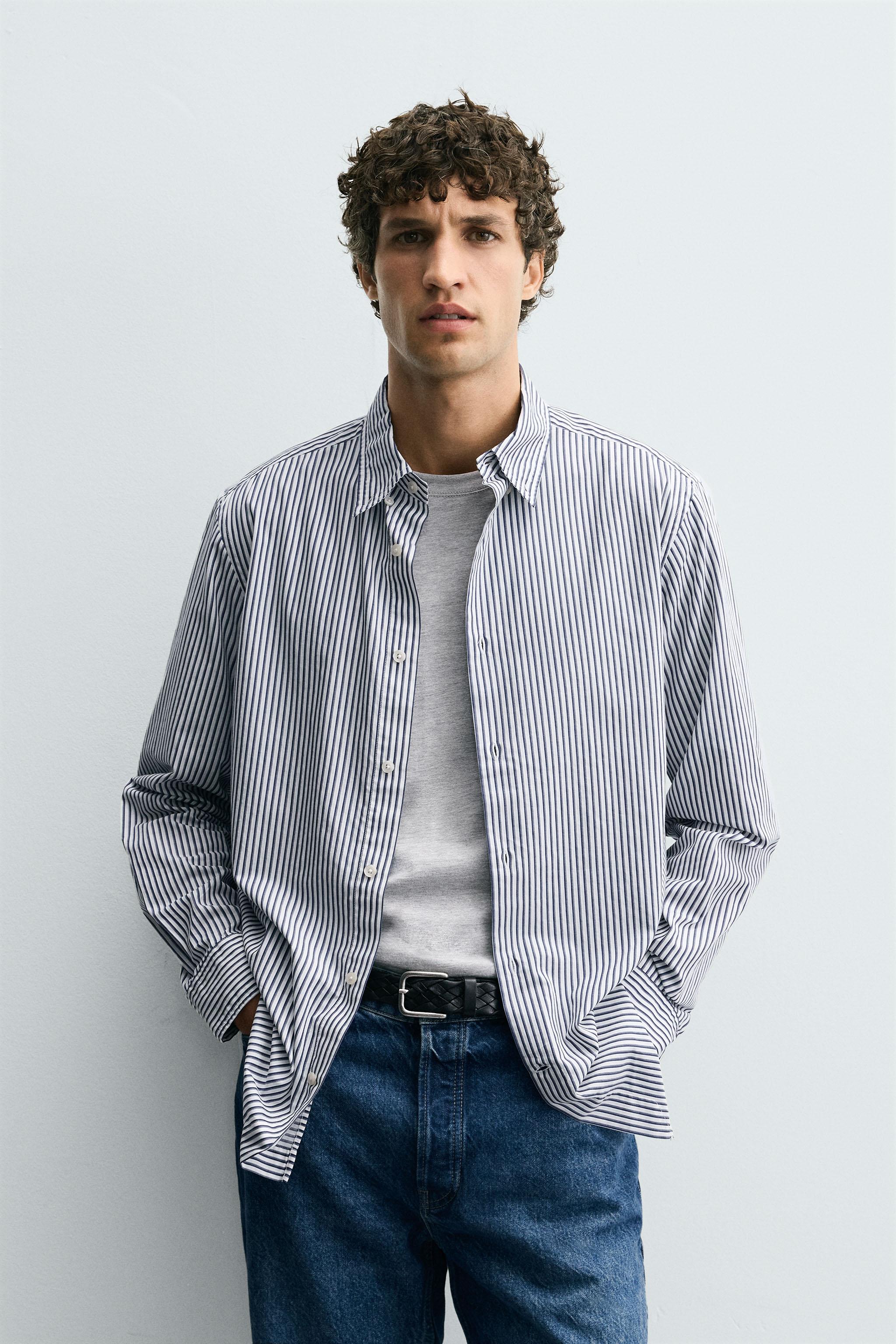 メンズ ブルーストライプ ジャケットシャツ BRICK & SONS（ブリックアンドサンズ）の「リラックスダブル