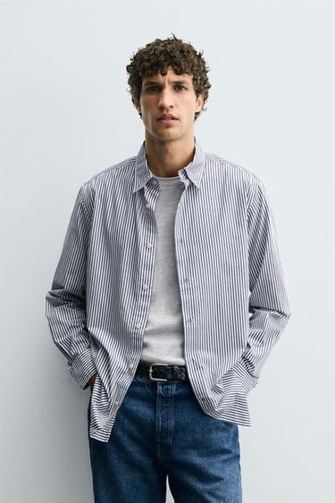 STRIPED REGULAR FIT SHIRT - Dark navy by Zara