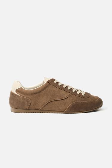 BASKETS EN CUIR CONTRASTÉES - Marron de Zara