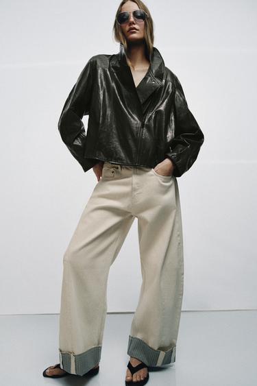 JEANS ZW COLLECTION RELAXED SHTRAT I MESËM - Ngjyrë natyrale nga Zara