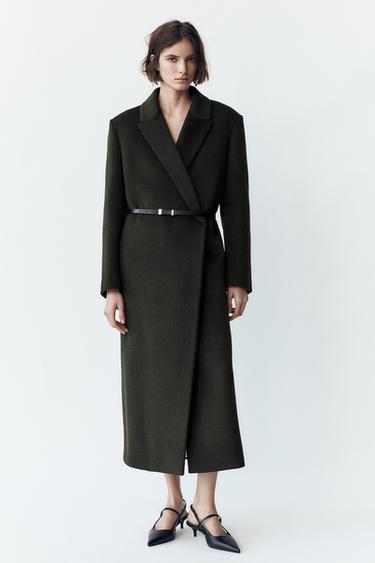 ZW COLLECTION BELTED WOOL COAT - Khaki by Zara - Image 0