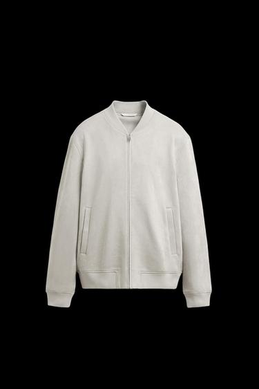 FAUX SUEDE BOMBER JACKET - Pearl grey by Zara