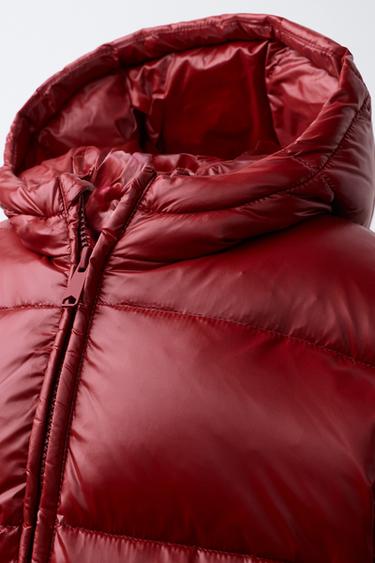 WATER-REPELLENT AND WINDPROOF 50% FEATHER AND 50% DOWN PUFFER JACKET WITH HOODIE - Dark red by Zara - Image 4