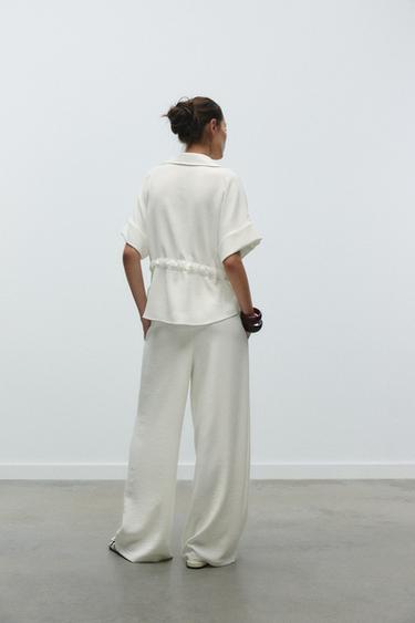 CREPE WIDE-LEG TROUSERS - Oyster-white by Zara - Image 3