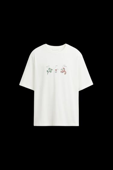 Zara COMBINED EMBROIDERY T-SHIRT - Oyster-white - Image 0