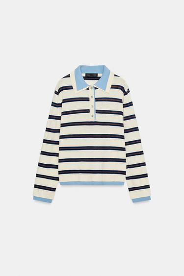JERSEY PUNTO DOBLE - Crudo / Azul de Zara