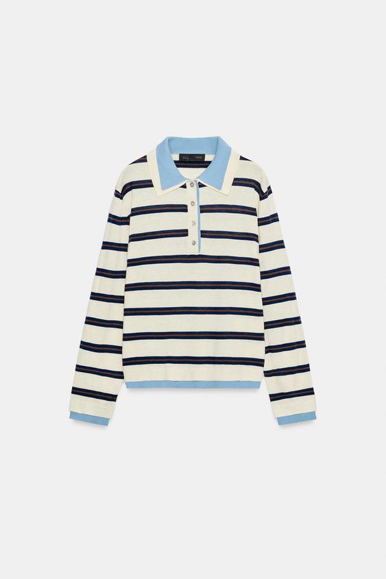DOUBLE-EFFECT KNIT JUMPER - Ecru / Blue by Zara - Image 0