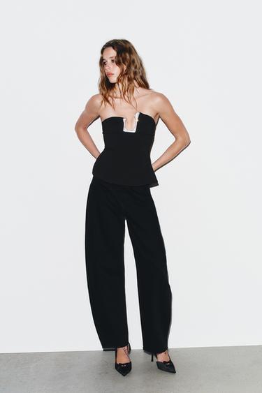 Zara SPARKLY BANDEAU TOP - Black