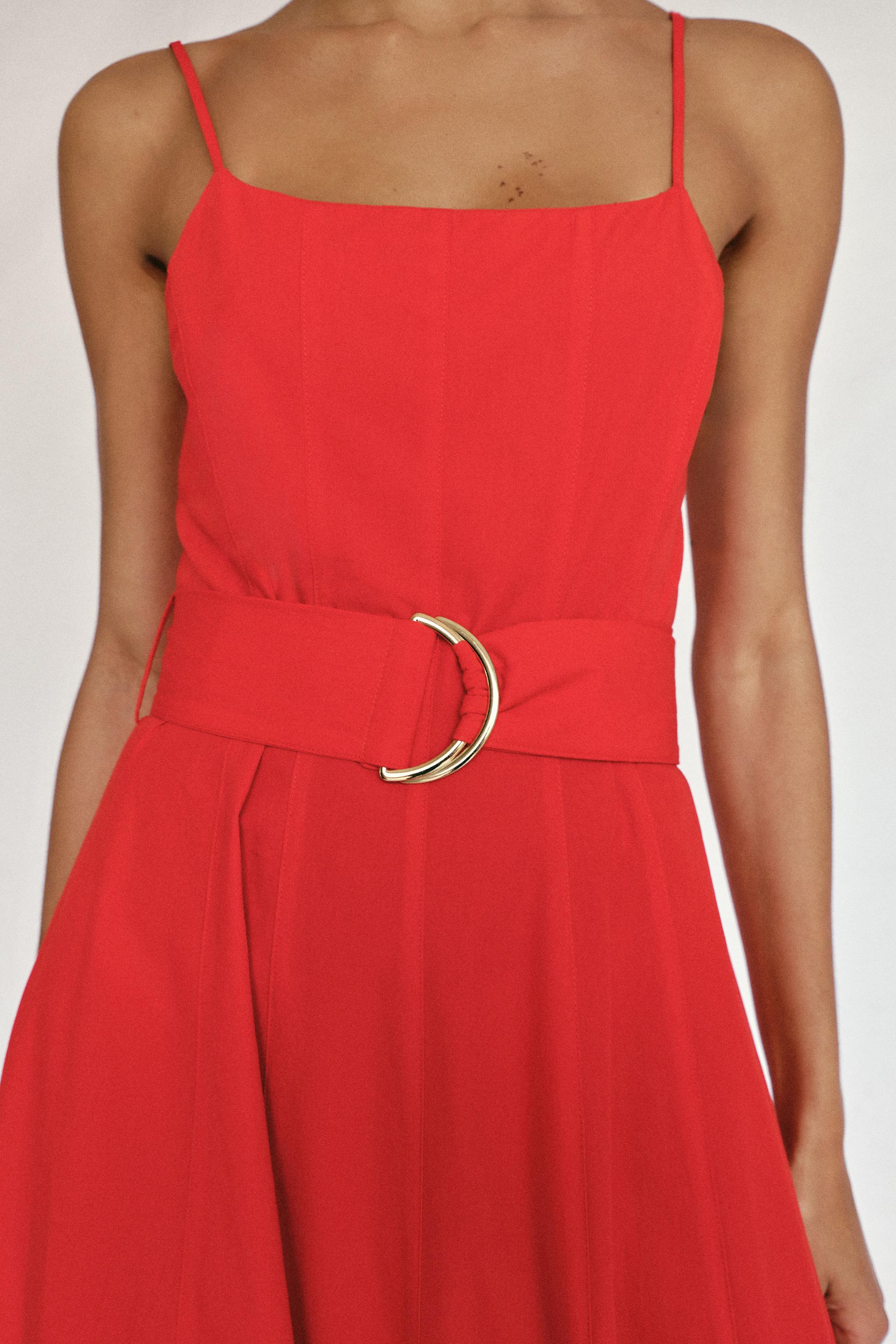 BELTED POPLIN MIDI DRESS