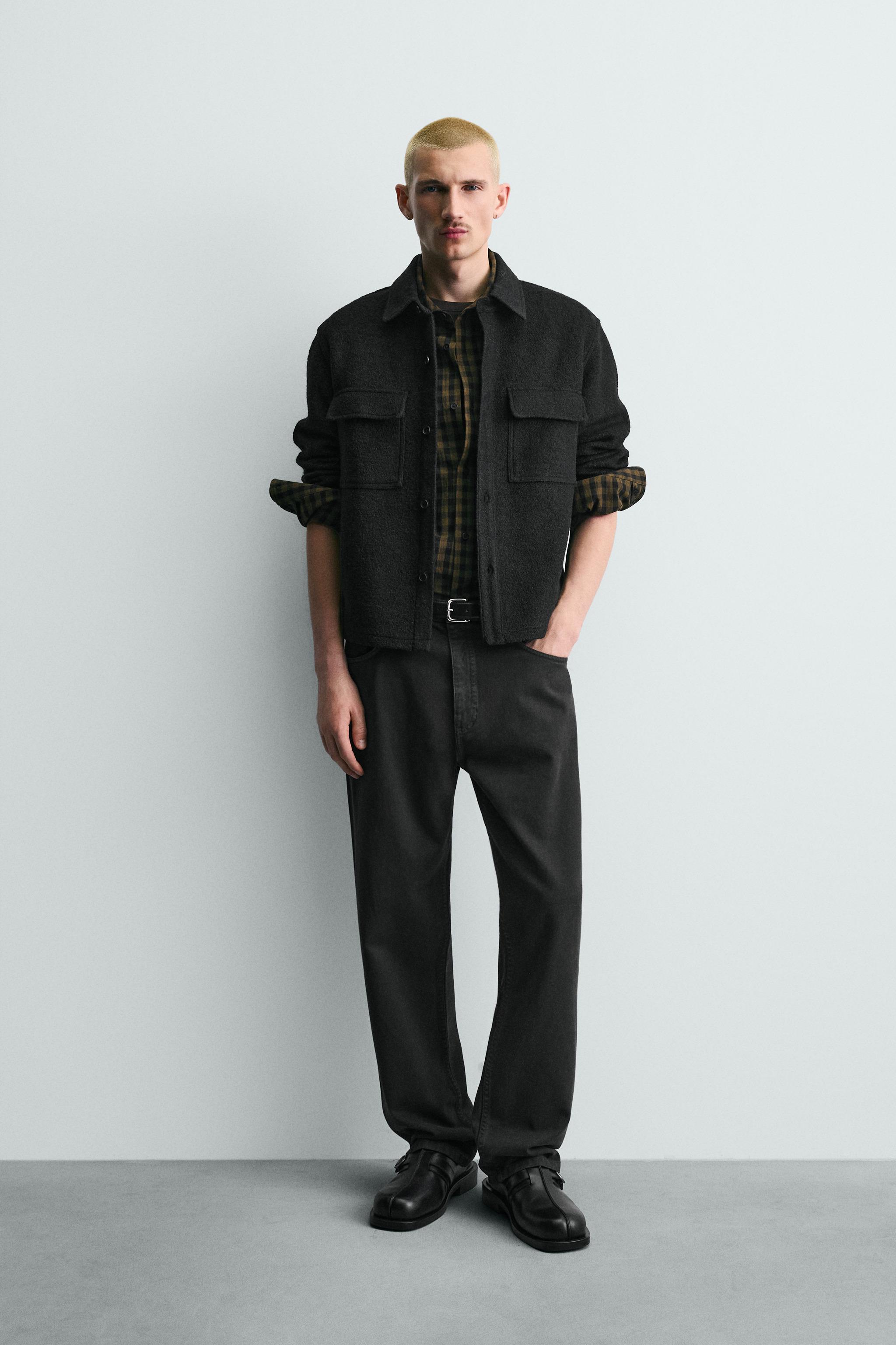 ウール混テクスチャーシャツジャケット - ダークオリーブ | ZARA Japan