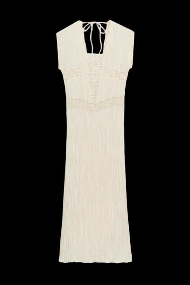 VESTIDO PLISADO ENCAJE ZW COLLECTION - Crudo de Zara