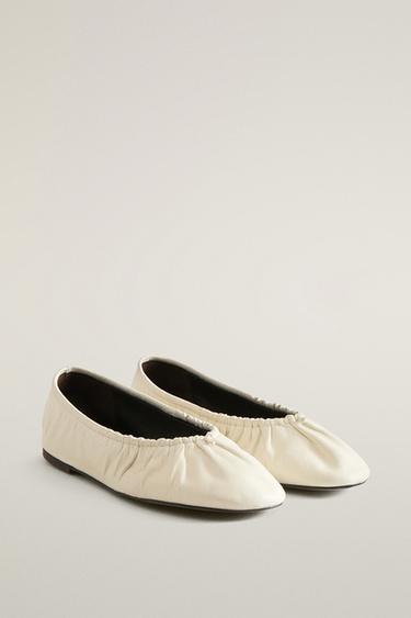 GATHERED LEATHER BALLERINAS — Beige 2